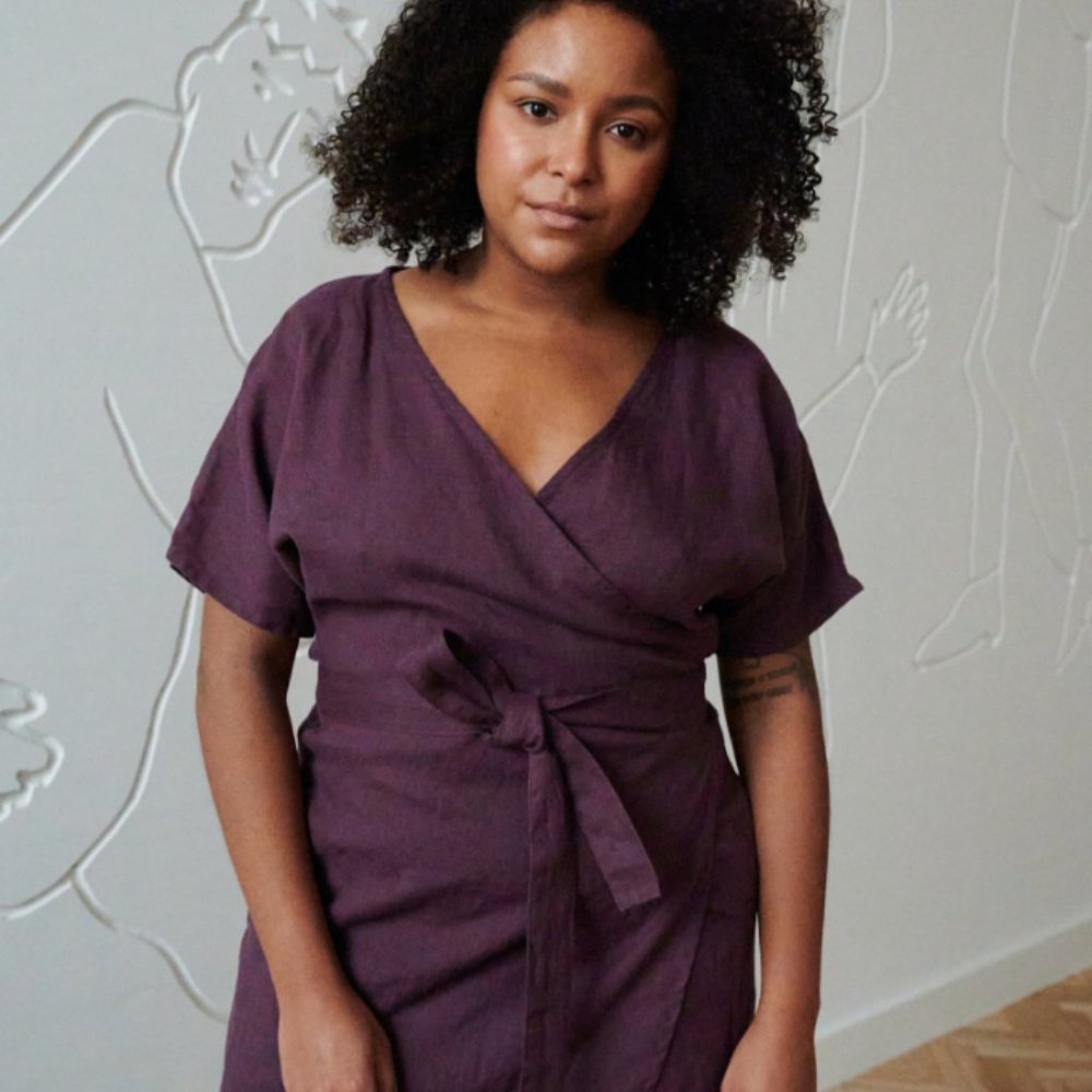 Linenfox Wrap Dress in Eggplant